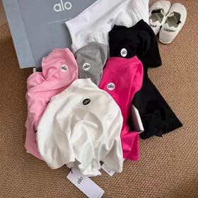 ALO 2025 wiosna i lato Nowy prosty druk litery odchudzanie okrągła szyja Casual All-match T-shirt-25  