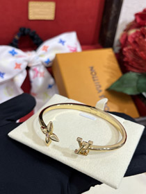 Louis Vuitton LV Rose Quartz Floral Letter Gold Open Bracelet -0203  
