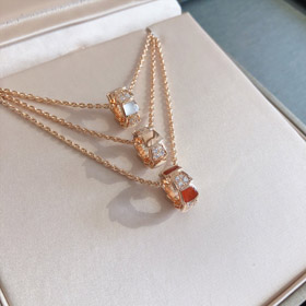 Bulgari snake bone wheel white mother-of-pearl red chalcedony rose gold necklace -0248