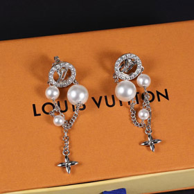 Louis Vuitton LV silver letter diamond pearl tassel earrings-0346