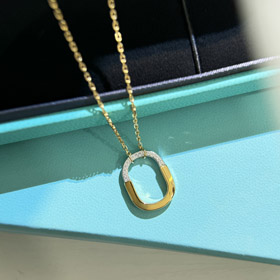 Tiffany mini U-shaped lock half diamond two-tone necklace-0447