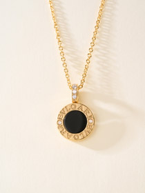 Bulgari double-sided coin black and white mother-of-pearl necklace-0486