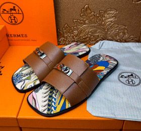 HERMES kożka cielęca okrągłe palce slip-on kapcie-2966  
